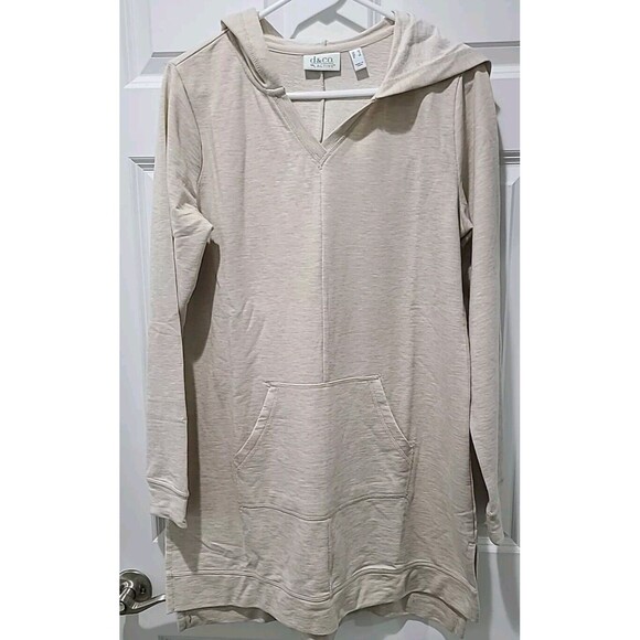 D&Co Active NWOT Oversized French Terry Hooded Sweatshirt Tunic/DRESS Beige Sz S - Picture 1 of 6